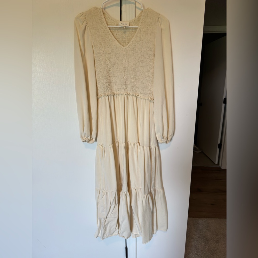 Bohme Smocked Midi Dress in Ivory